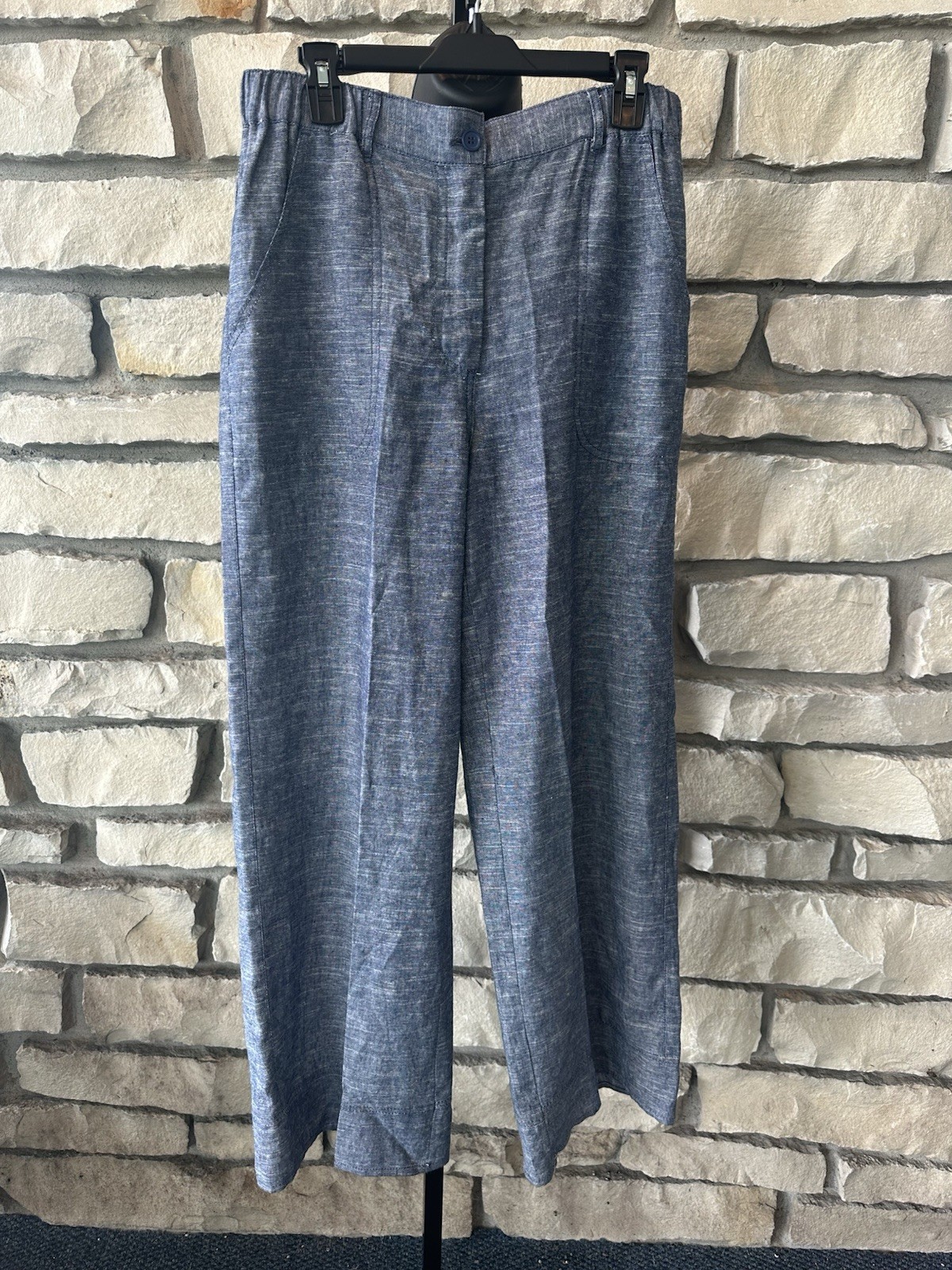 Max Studio London Wide Leg Linen Blend Pants Blue Size L 55% Linen 45% Rayon