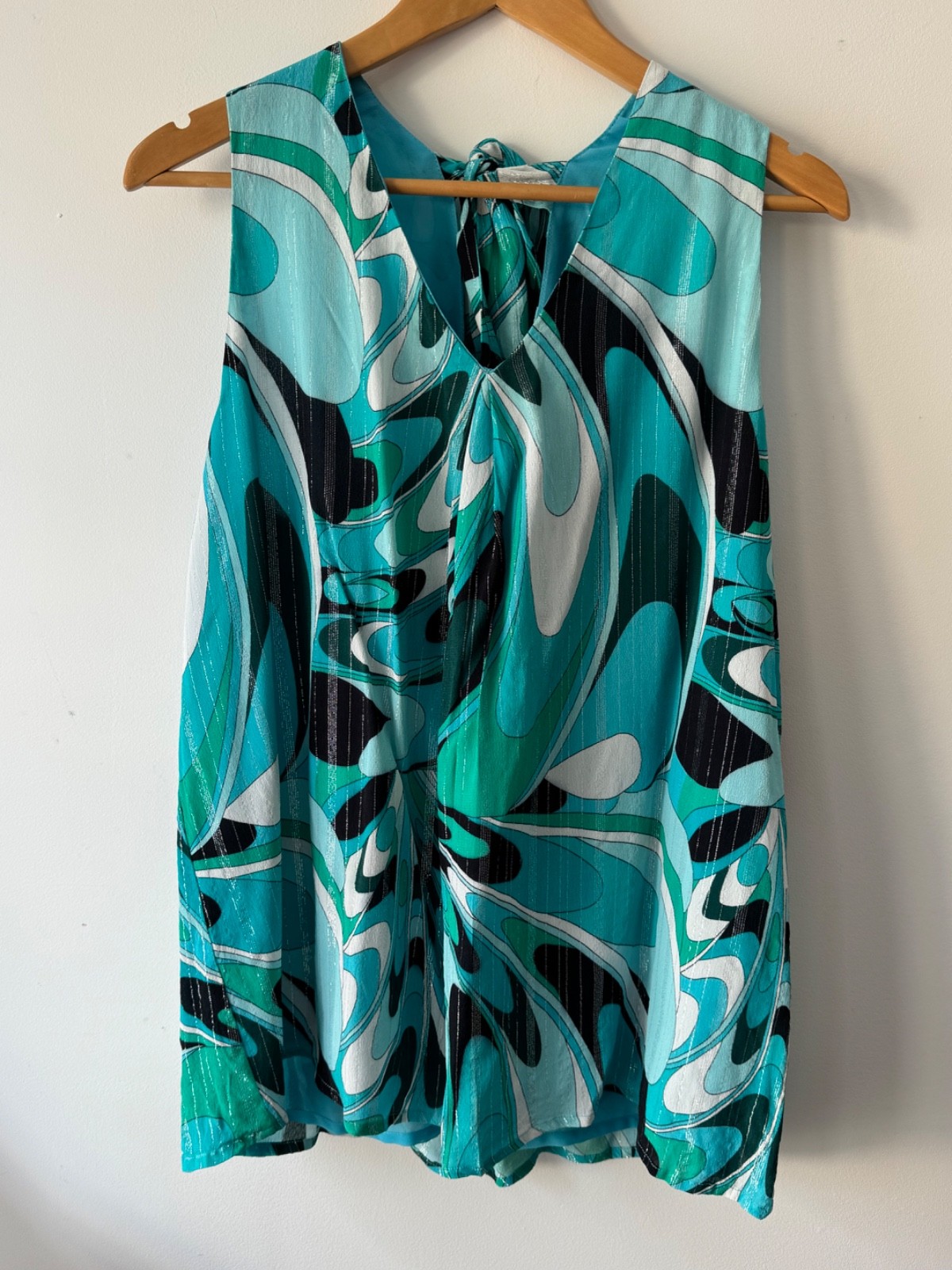 Wallis Abstract Print Sleeveless Blouse Top UK 14 Green Blue Lined Floaty