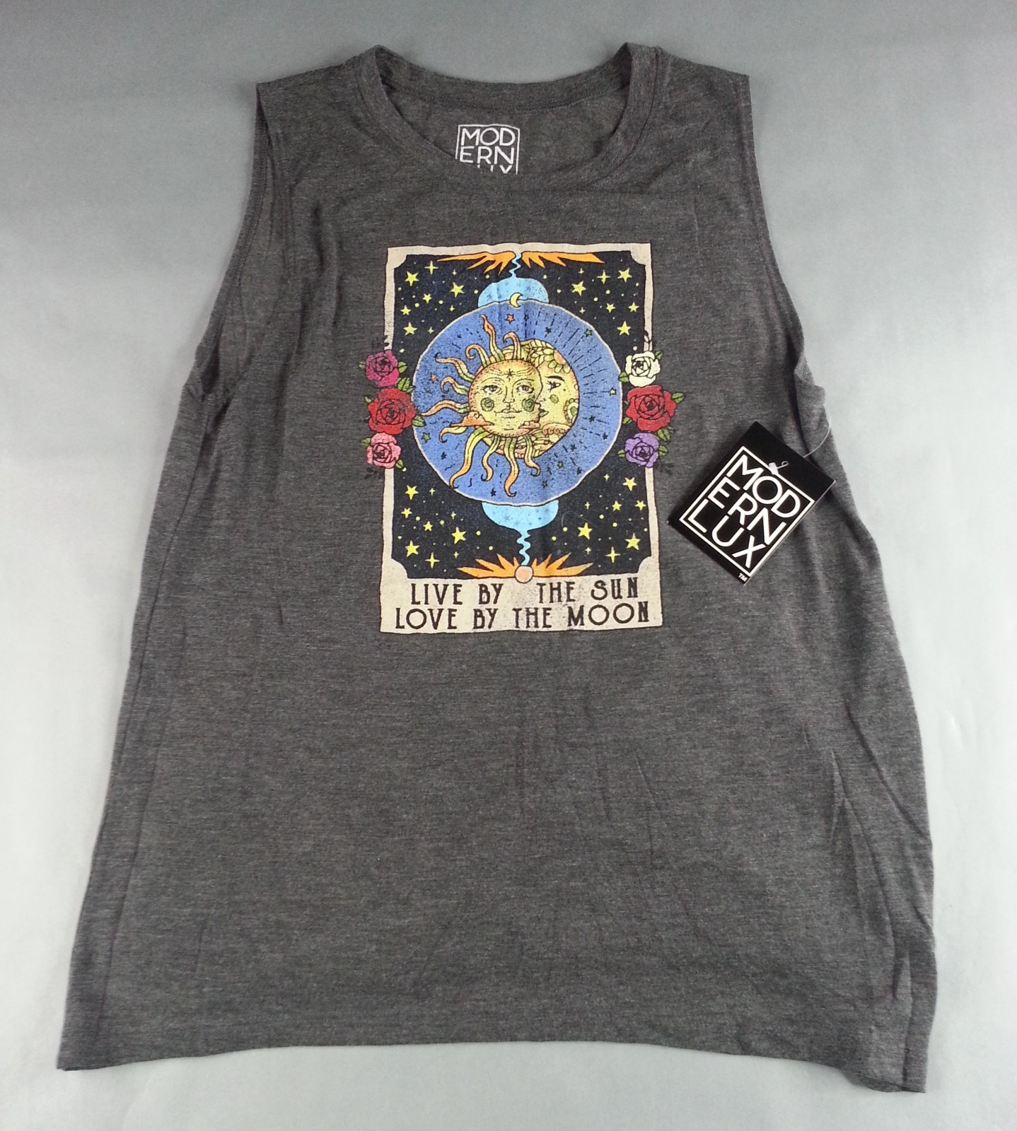NEW NWT Modern Lux Live By The Sun Love By The Moon Tank Top Grey Size XL
