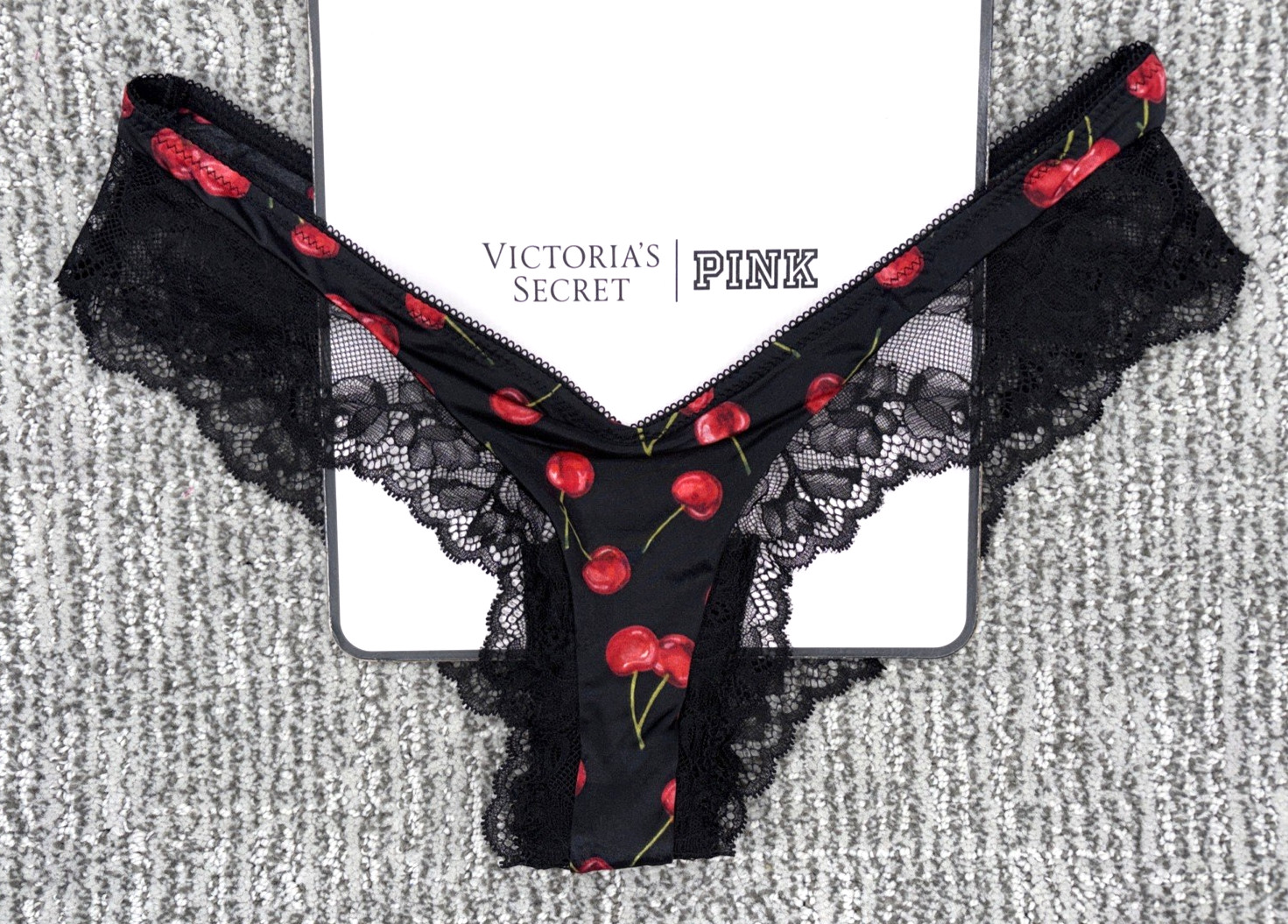 Victoria’s Secret Sexy NWT Medium Black Cherry Lace Trim High Leg Cheeky Panty