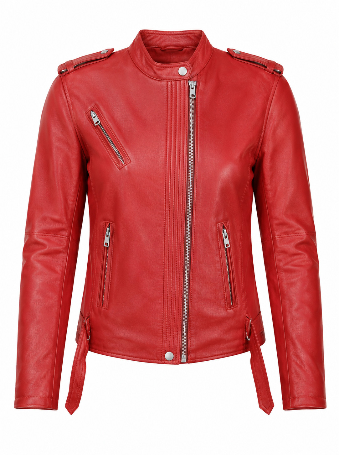 Red Women’s Lambskin soft Real Leather Biker Jacket Motorcycle Slim fit Jacket