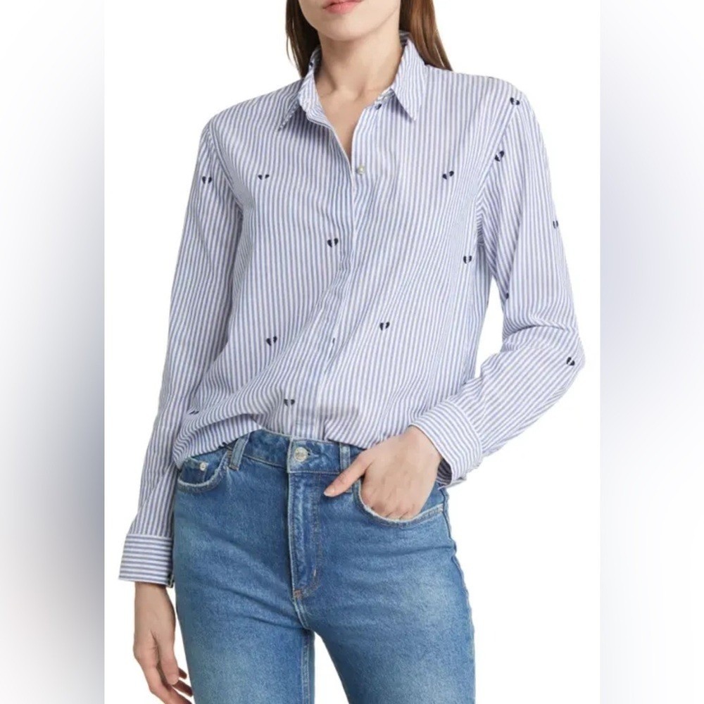 Rails Top Women Small Blue Taylor Broken Hearts Striped Cotton Rayon Button Down