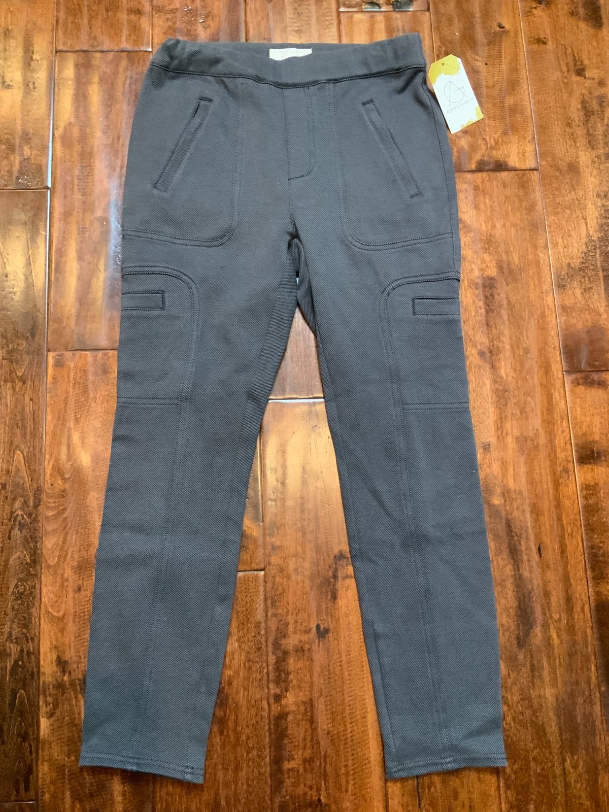 by Anthropologie Gray Microstripe Elastic Waist Straight Leg Pants, Size XS