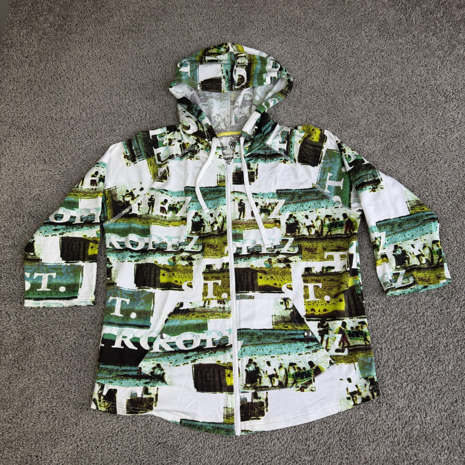 Onique Casuals Hoodie Womens M Multicolor Full Zip Hooded Patchwork Graphic