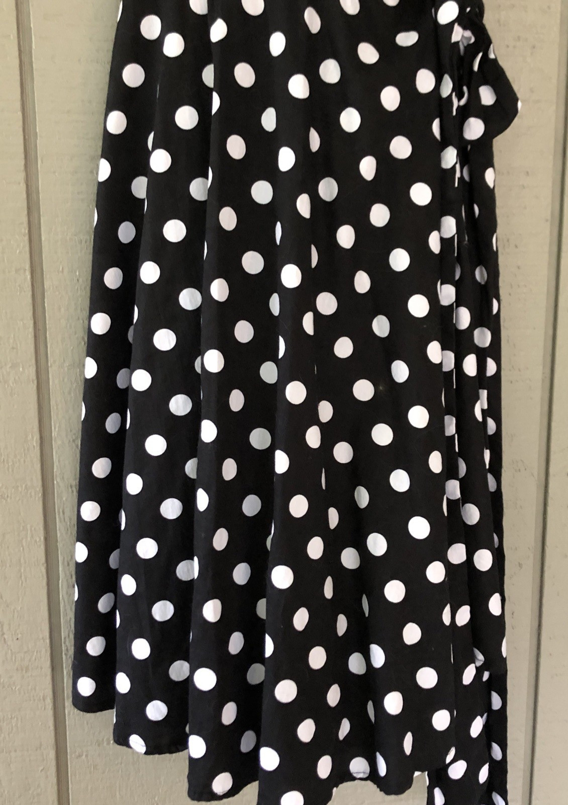 Maggie Tang Polka Dot True Wrap Dress 95% Cotton 5% Spandex Black White Side Tie