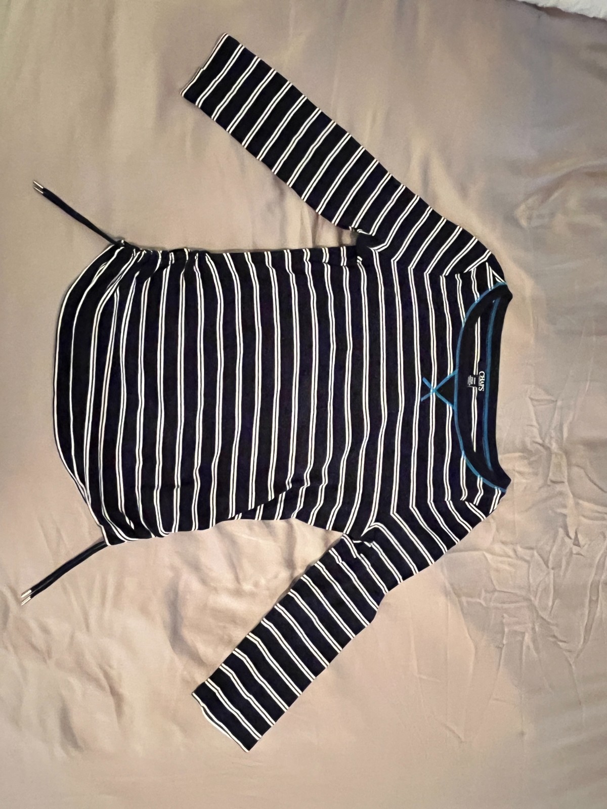 Chaps Active Women’s Sz. M Dark Blue/White Horizontal Stripe 3/4 Sleeve Knit Top