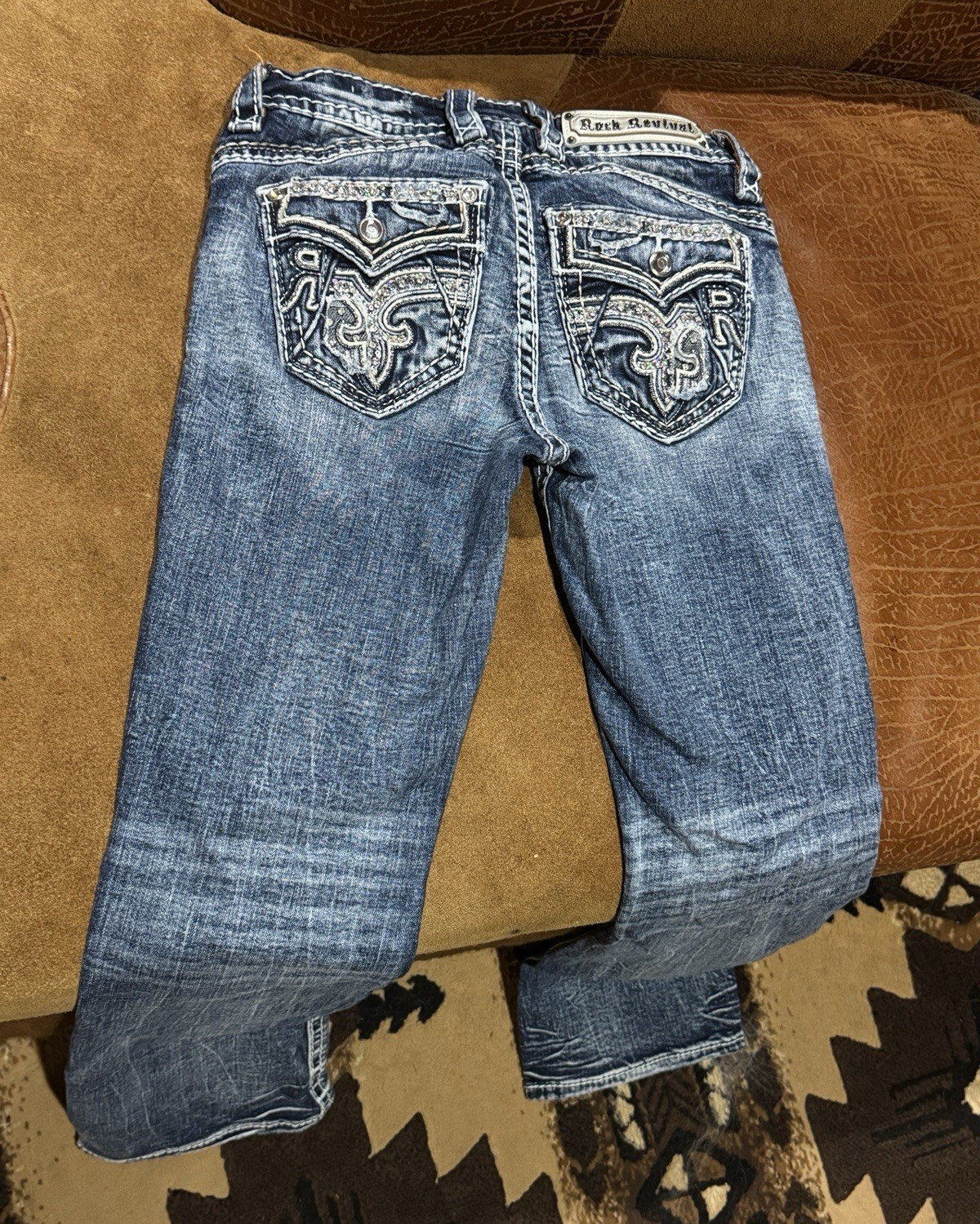 Rock Revival Universal Boot Women’s Bootcut Jeans Blue Slim Low Rise Embroidered