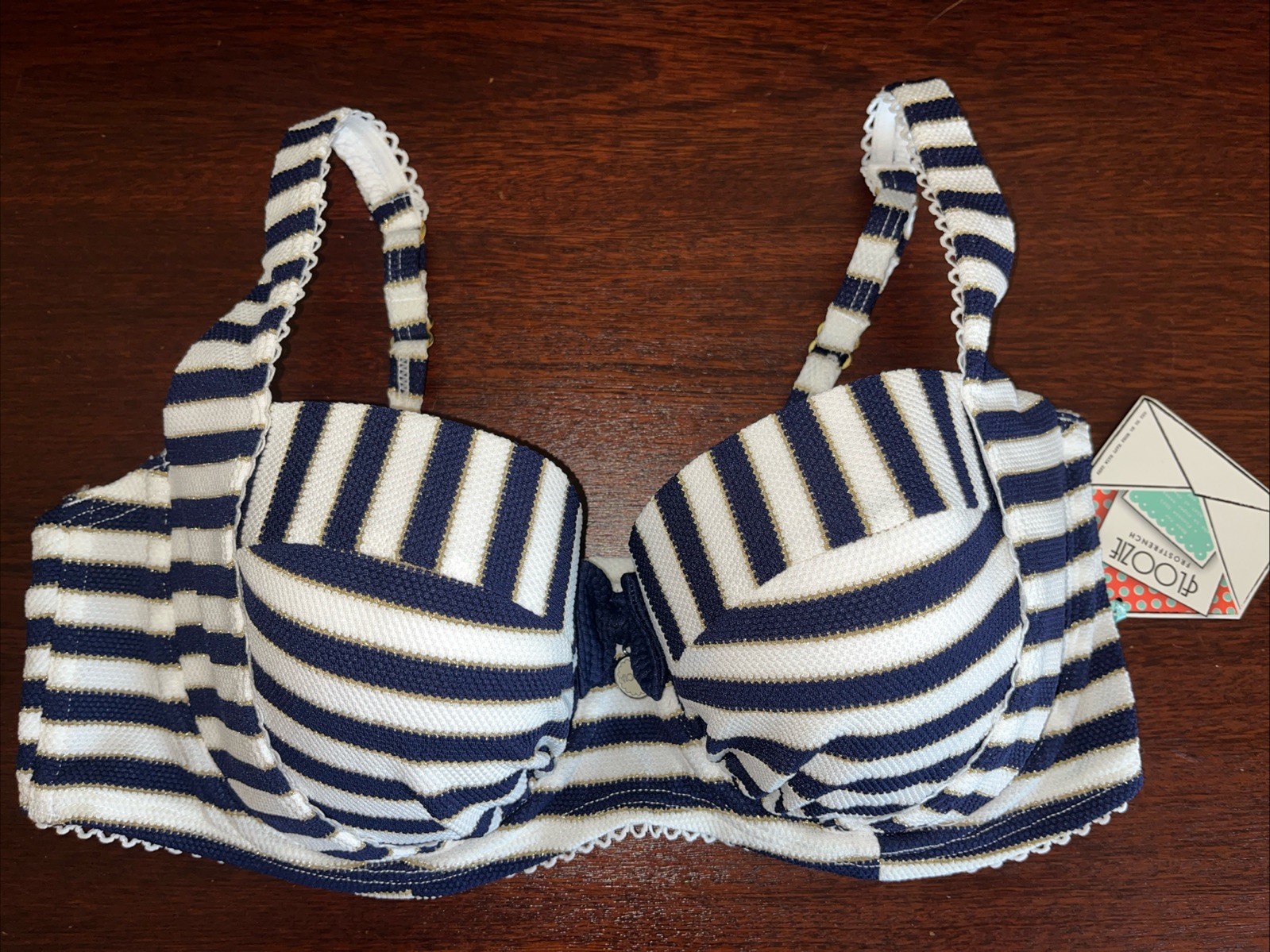 Ladies Navy Blue & White Floozie Frost French Bikini Top 36D Bottoms Size 16