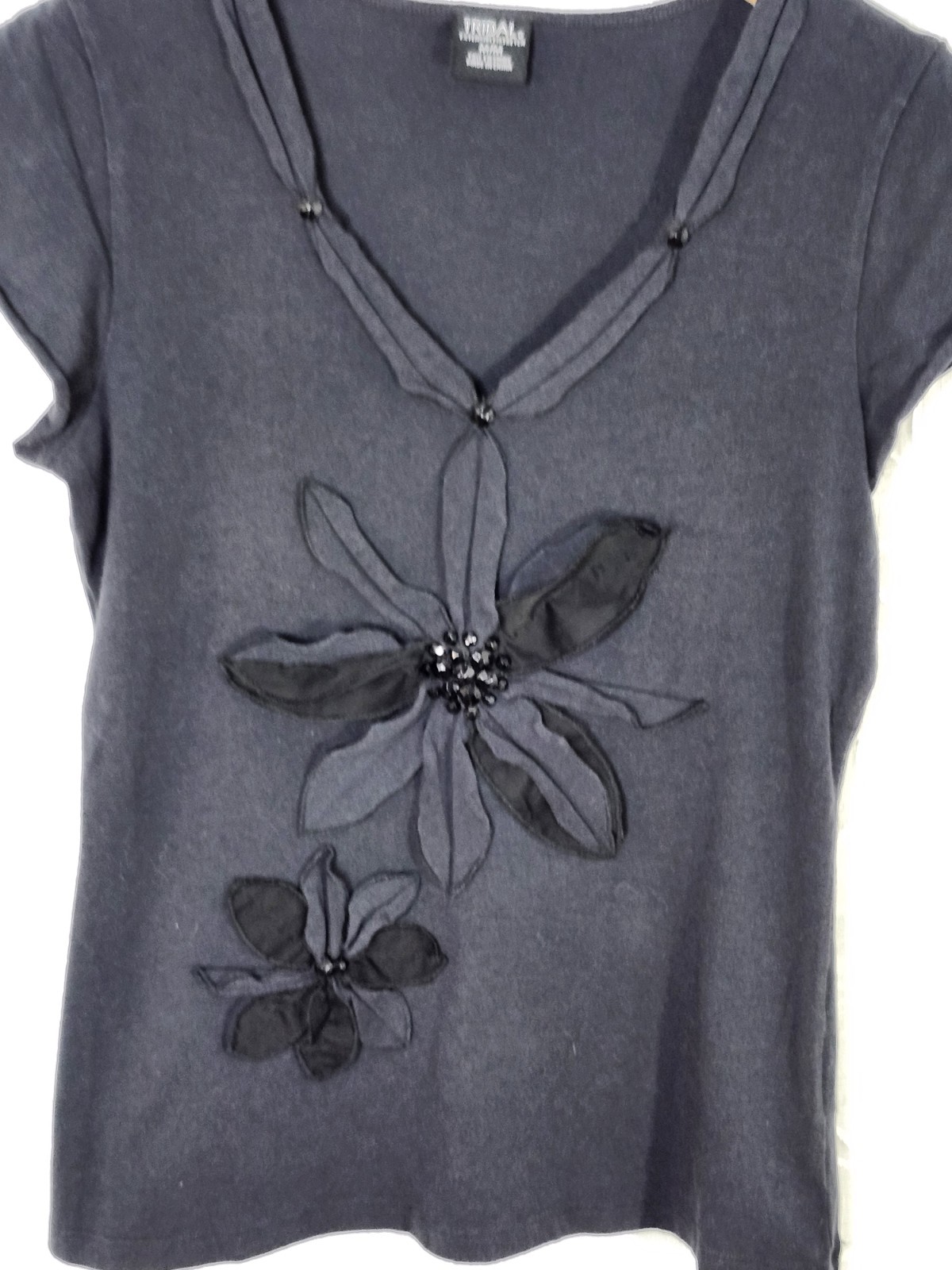 Tribal Sleeveless Embroidered Flower Applique Blouse Boho Chic Women’s Medium