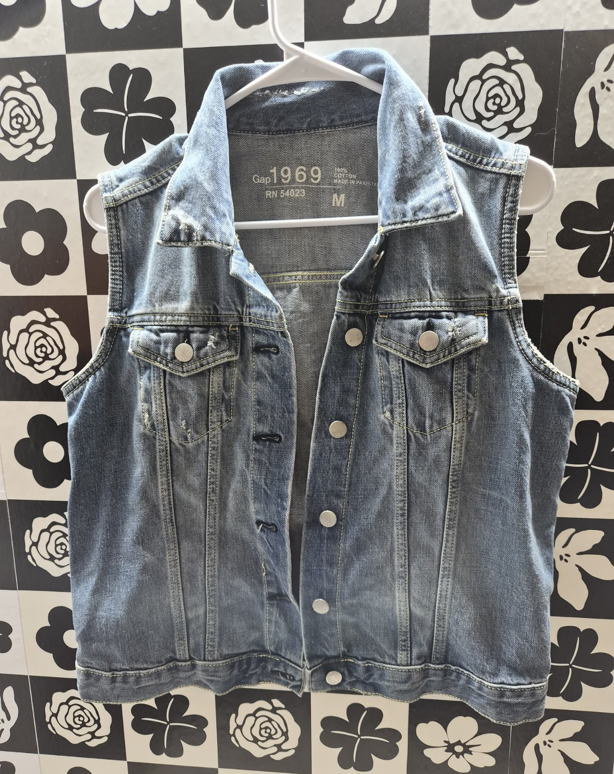 Gap 1969 Women’s Blue Button-Front Sleeveless Vest Collared w/ Pockets, M