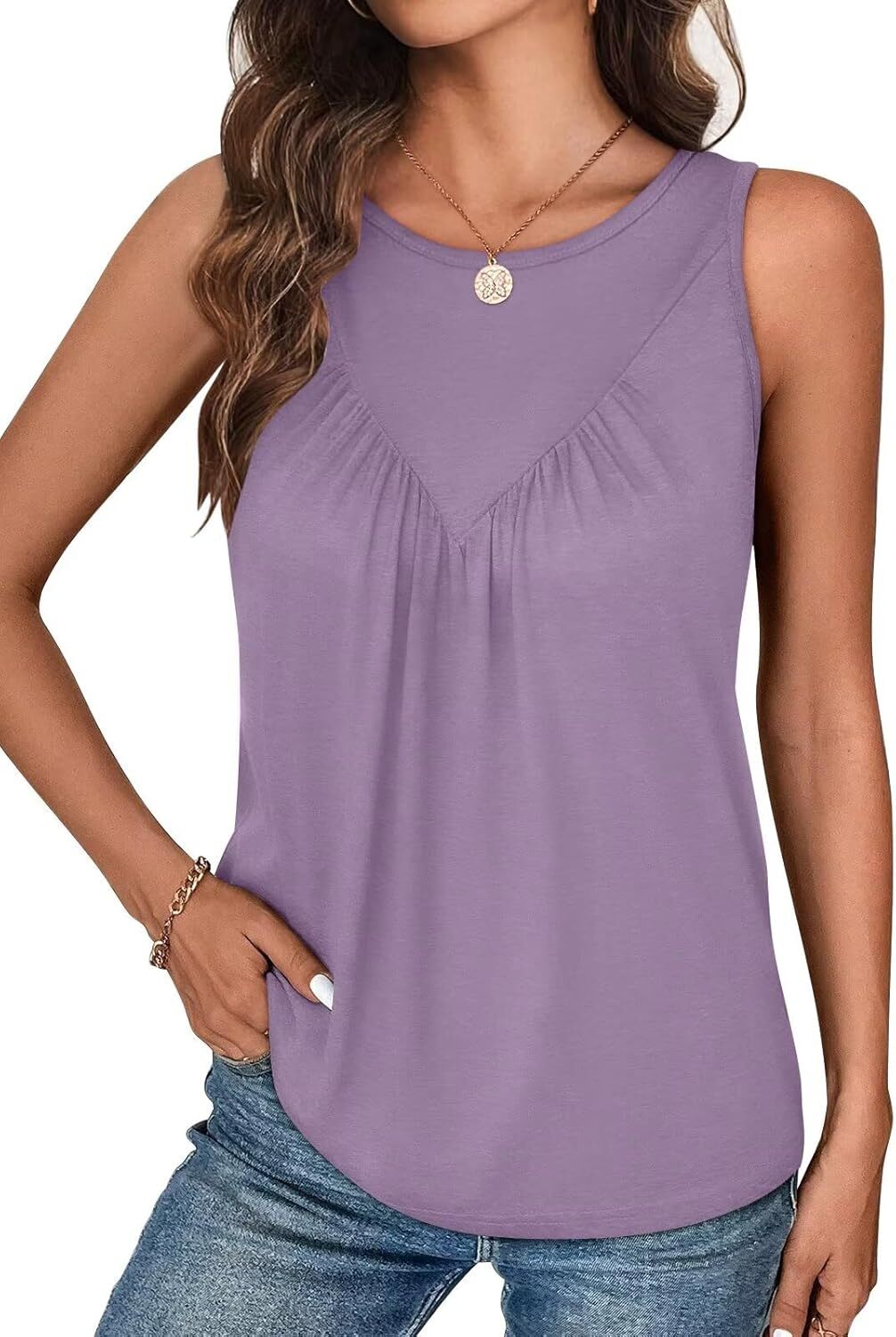 Women Sleeveless Tank Top Loose Fit Flowy Casual Summer Beach Vacation Shirt