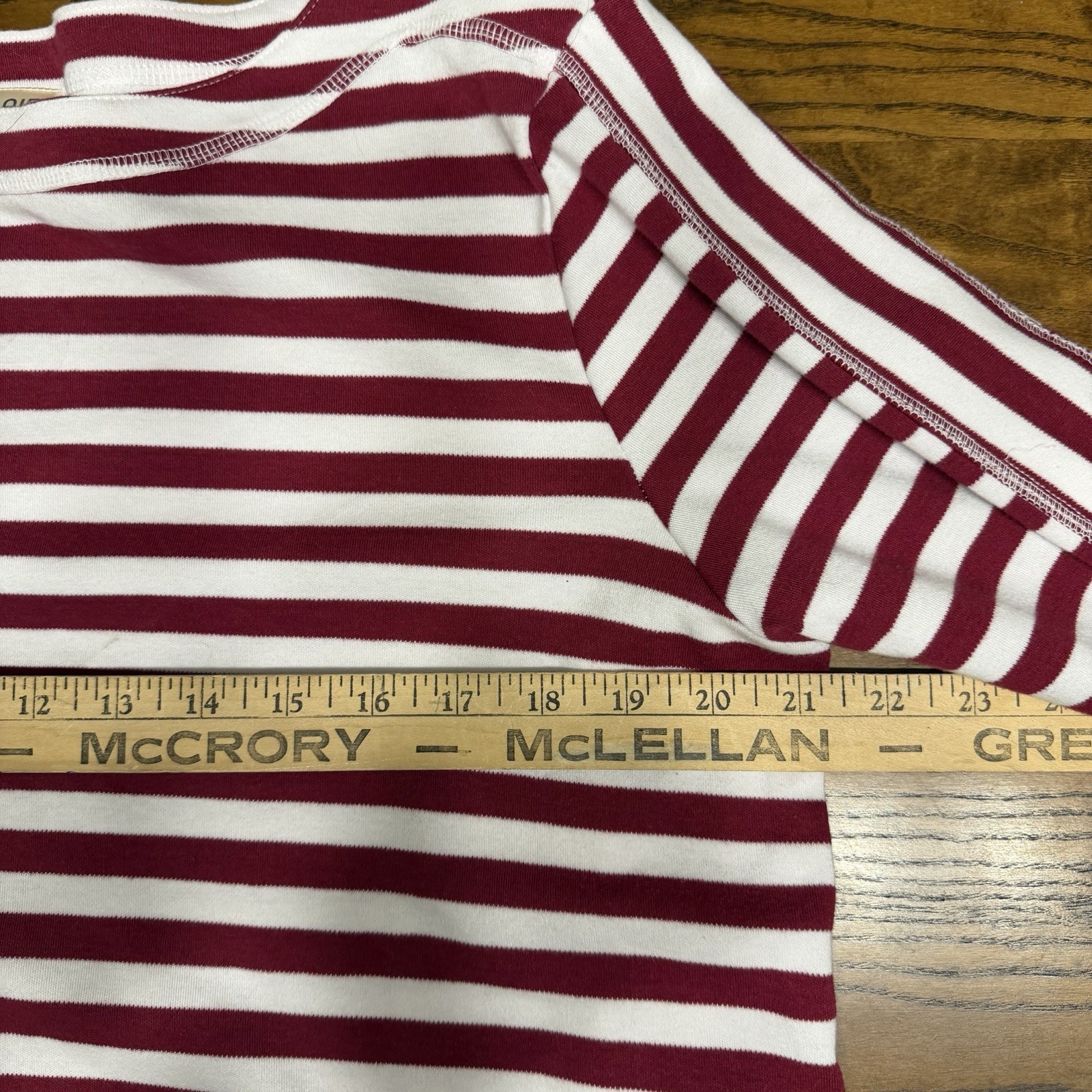 Blair Women Maroon&White Horizontal Striped 3/4 Sleeve Round Neck Shirt L