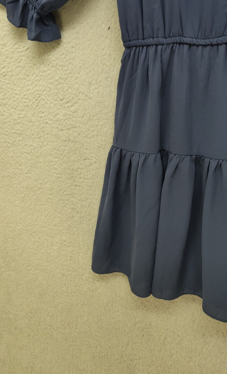 Halogen Women Dress Medium Blue 100% Polyester Short Sleeve Ruffle Casual Mini