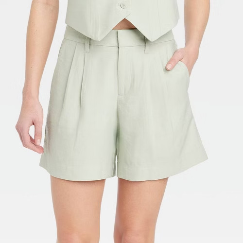 Women’s High-Rise Pleated Front Shorts – A New Day Light Green 14