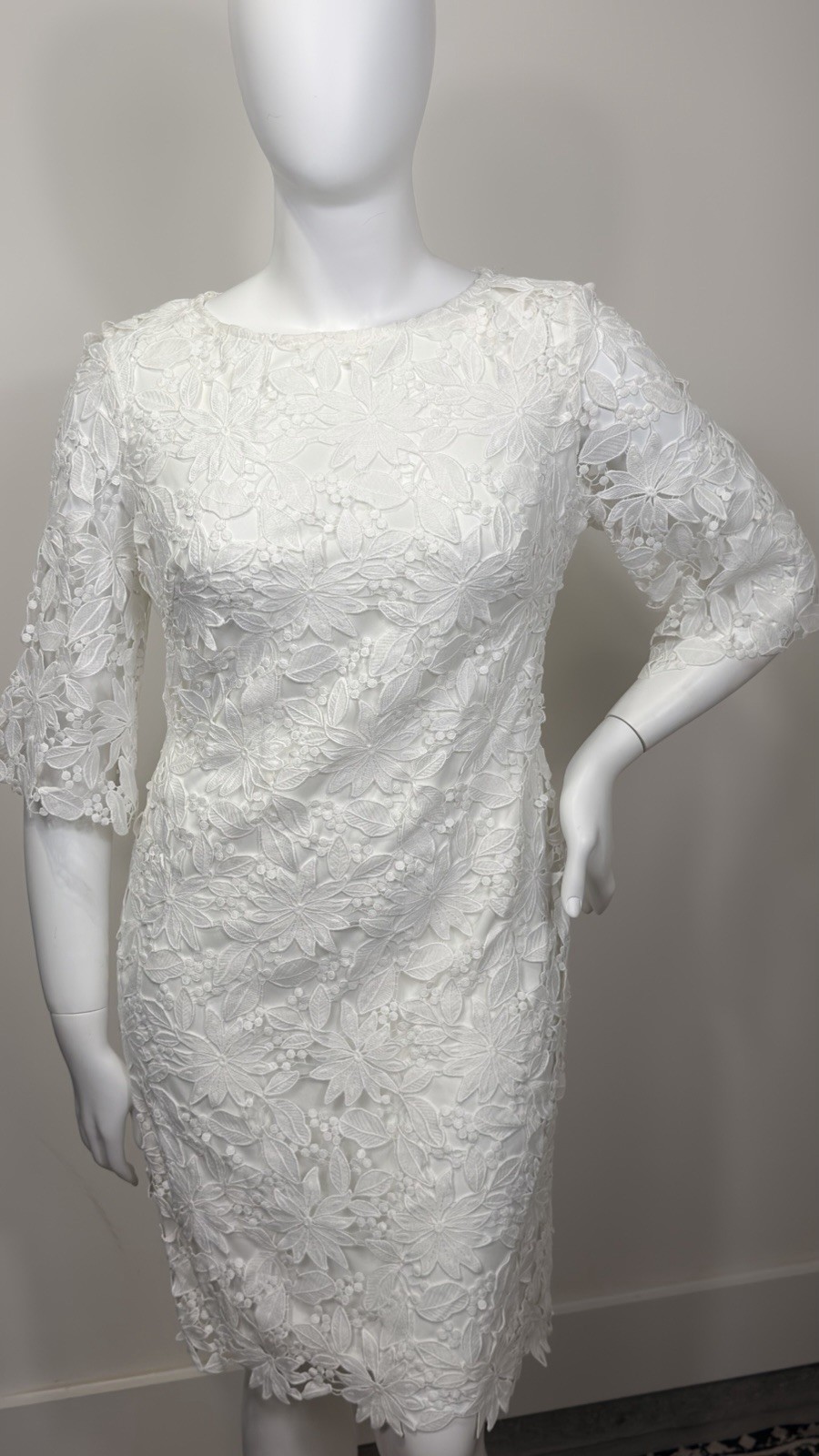 Lauren Ralph Lauren Ivory Floral Lace Dress Size 14 NWOT Elegant Sheath