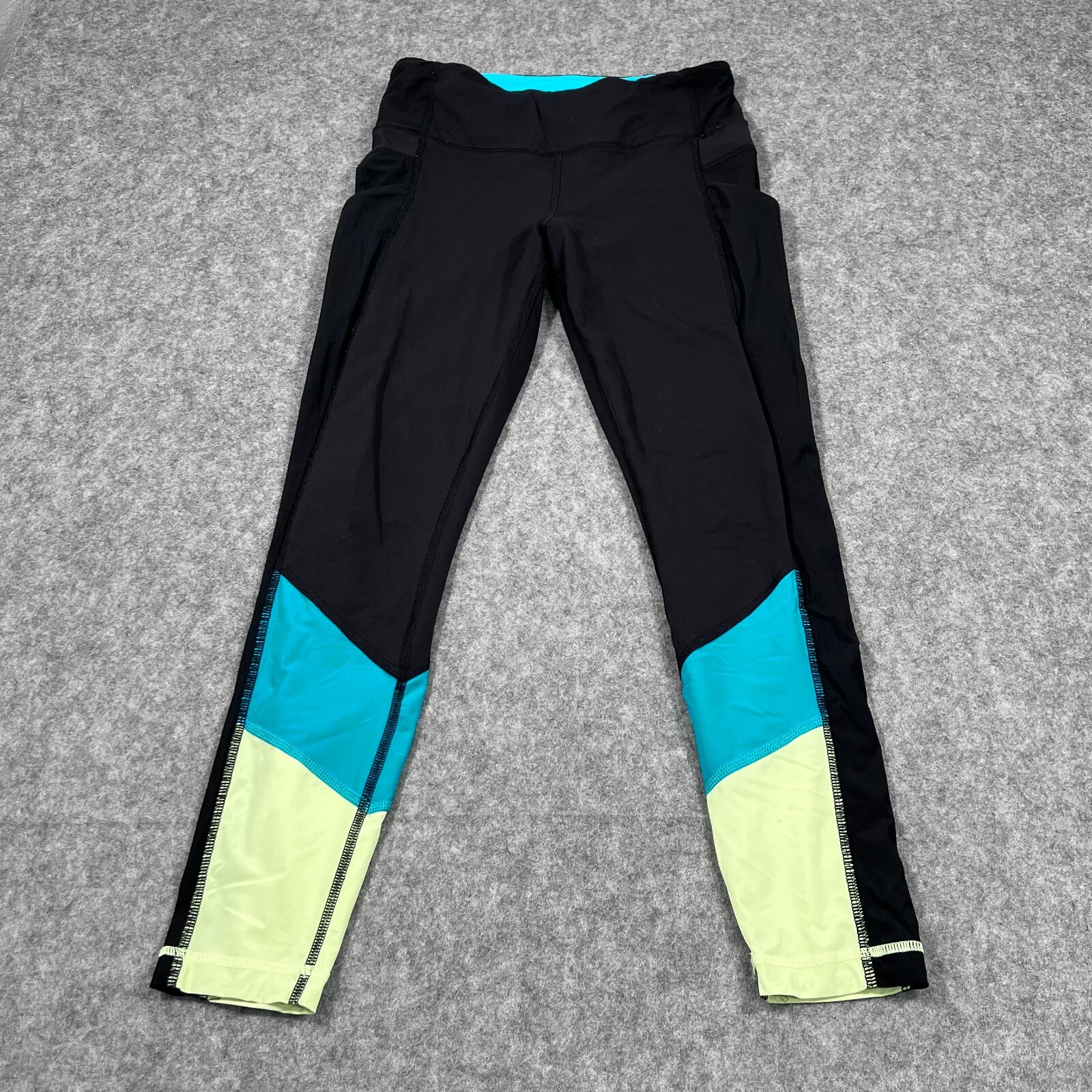 Lululemon Athletica Black Blue Tropics Clear Mint Trail Bound 7/8 Tights Size 6