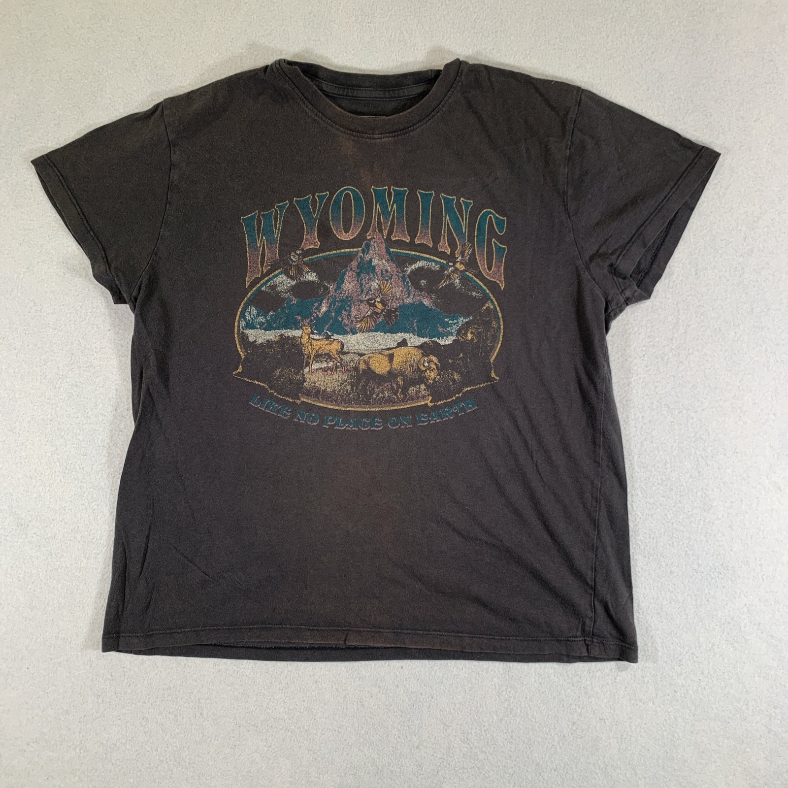 Mighty Fine Wyoming T Shirt Women’s Medium Black Nature Graphic Tee