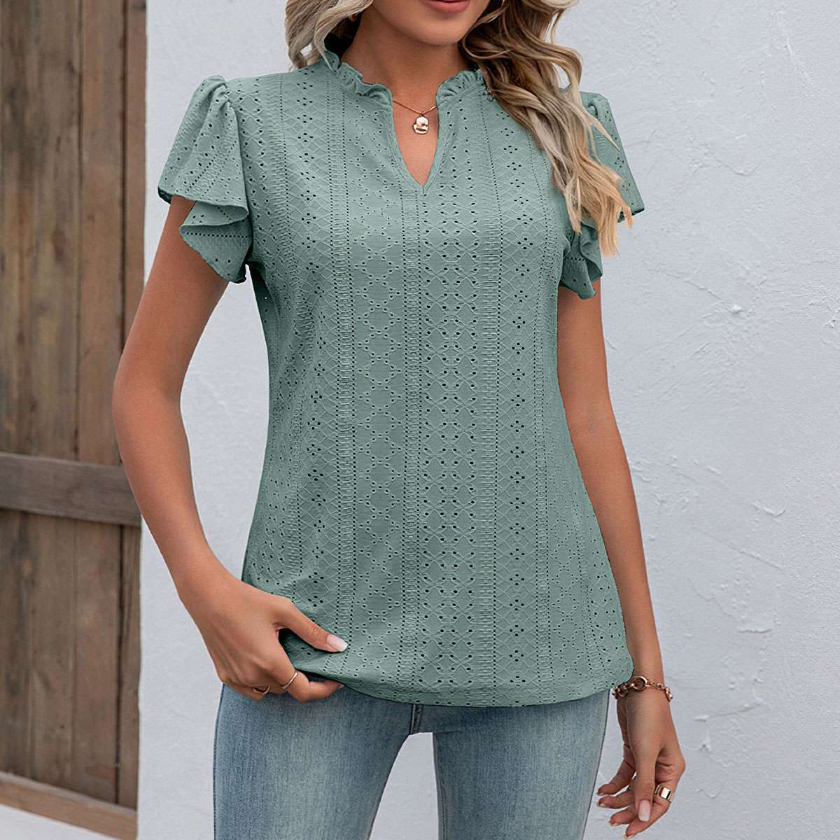 Womens Vneck Pullover Loose T-Shirt Short Sleeve Ladies Base Tops Blouse Summer