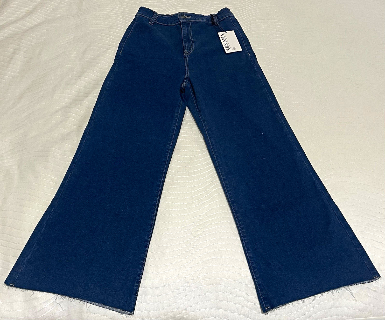 Zenana Women’s Blue Denim Bootcut Jeans Stretch Regular Size L Solid