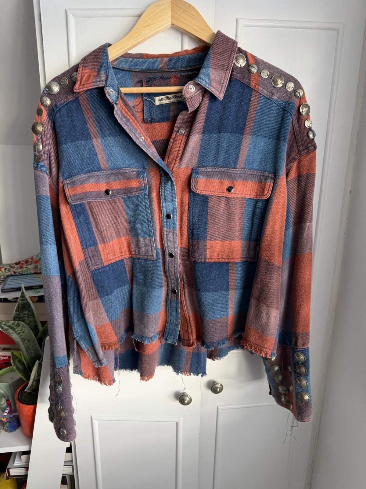 Free People Embellish Plaid Shirt 14/16