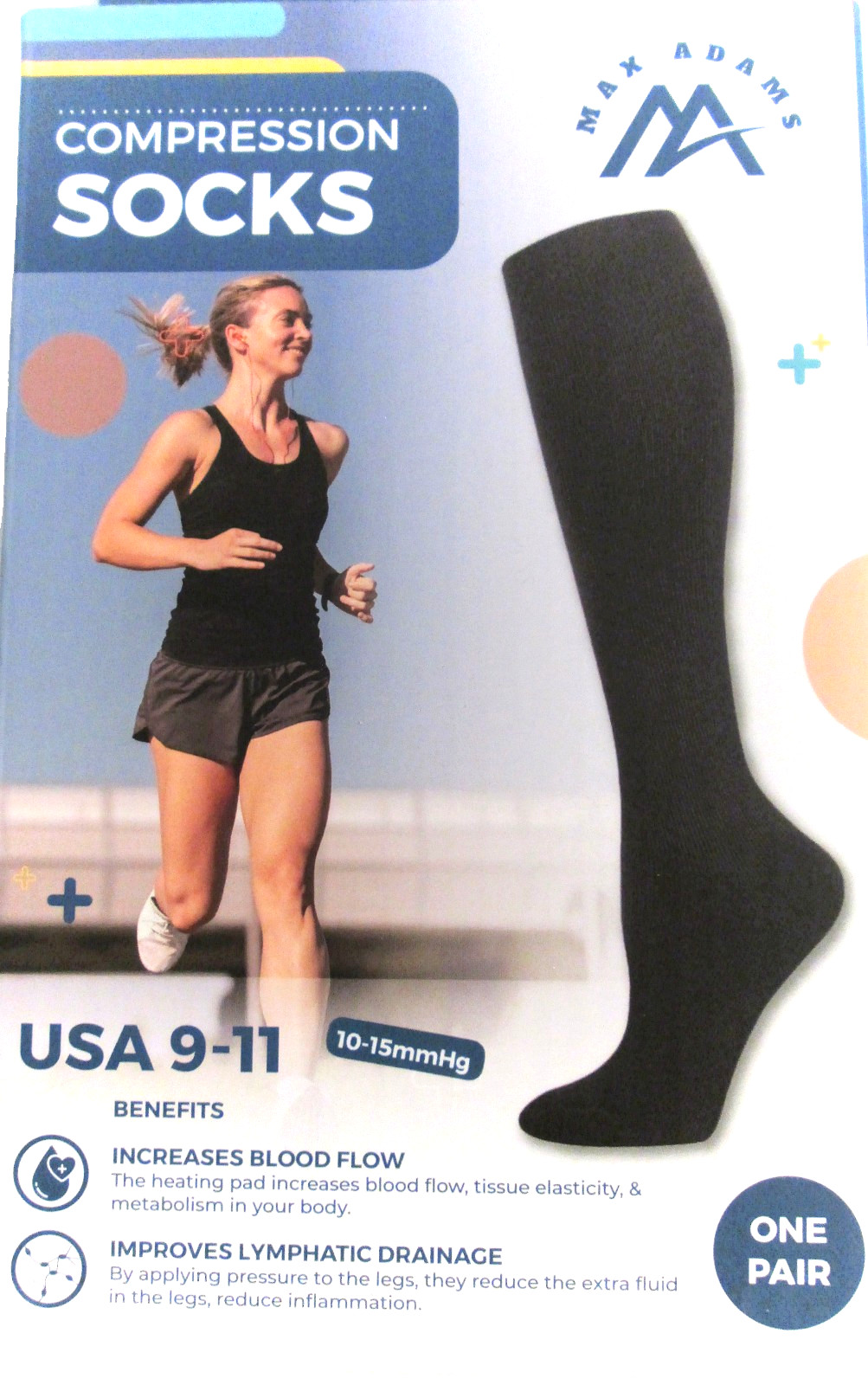 2 Pairs Womens Graduated Mild COMPRESSION 10-15 mmHg Over The Calf Black Socks