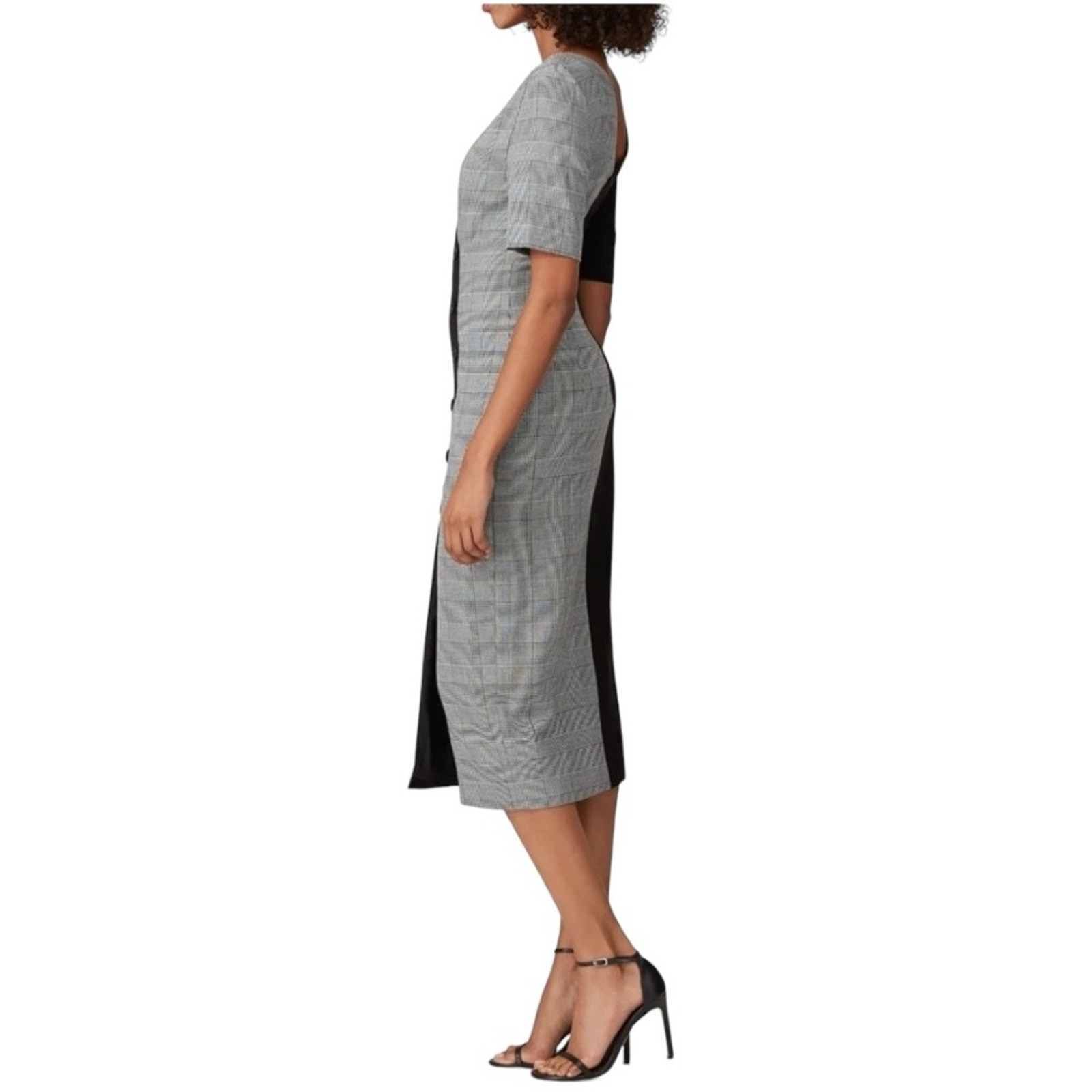 Fame & Partners Everly Button Front Black & Plaid Midi Dress Size 6