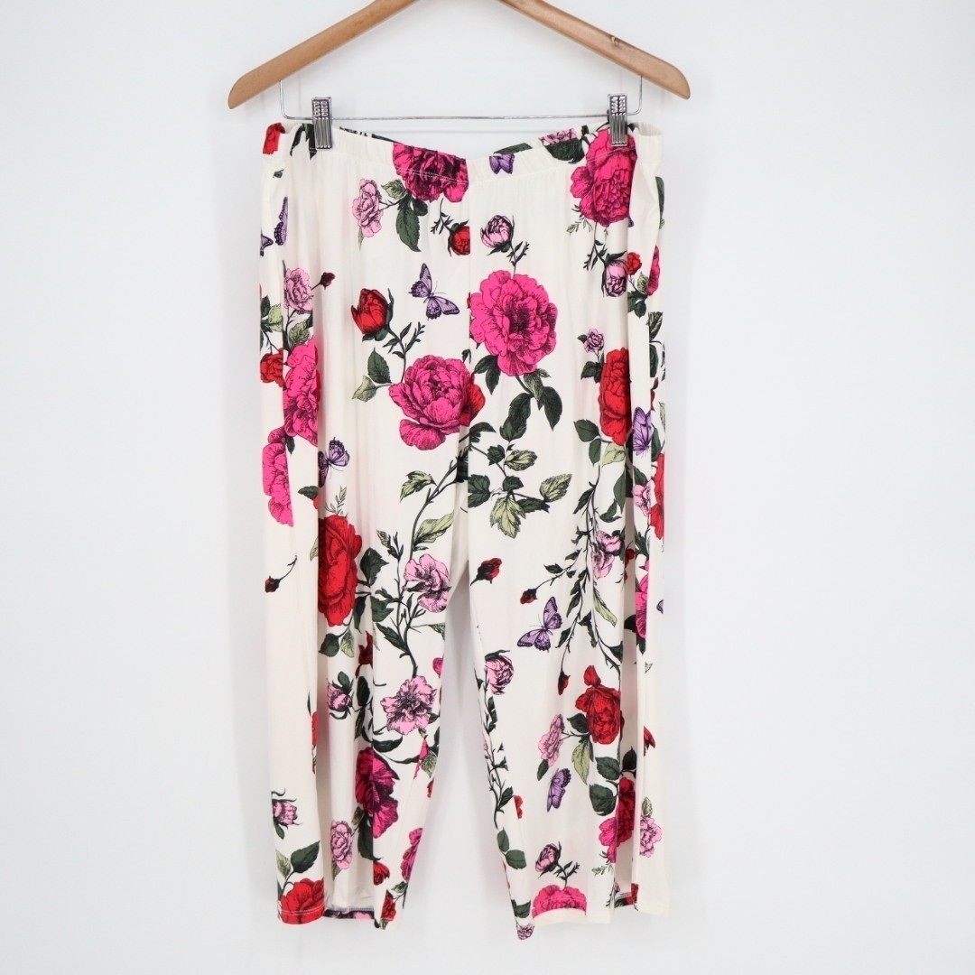 Linea Donatella 2-Piece Pajamas Set Womens XL White Floral Stretch Pullover