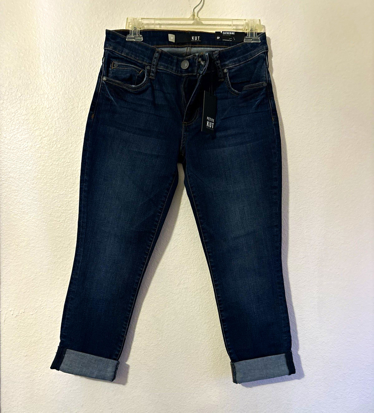 KUT from the Kloth Women’s Boyfriend Jeans Blue Dark Wash Denim Cuffed 5-Pocket