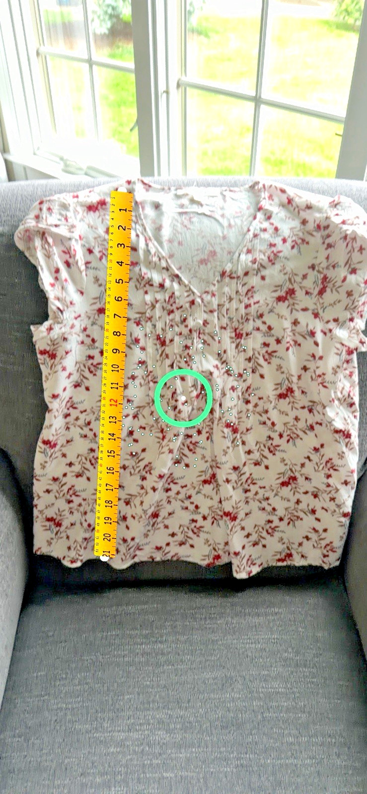 fun2fun Women’s M White Red Brown Floral V-Neck Short Sleeve Rayon Blouse