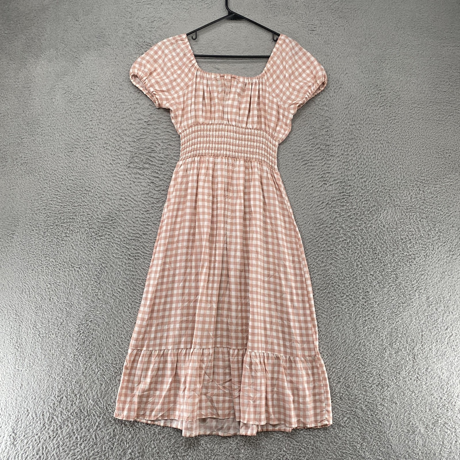 Lark + Grey Maxi Dress Womens PS Milkmaid Gingham Smocked Puff Sleeve Sundress