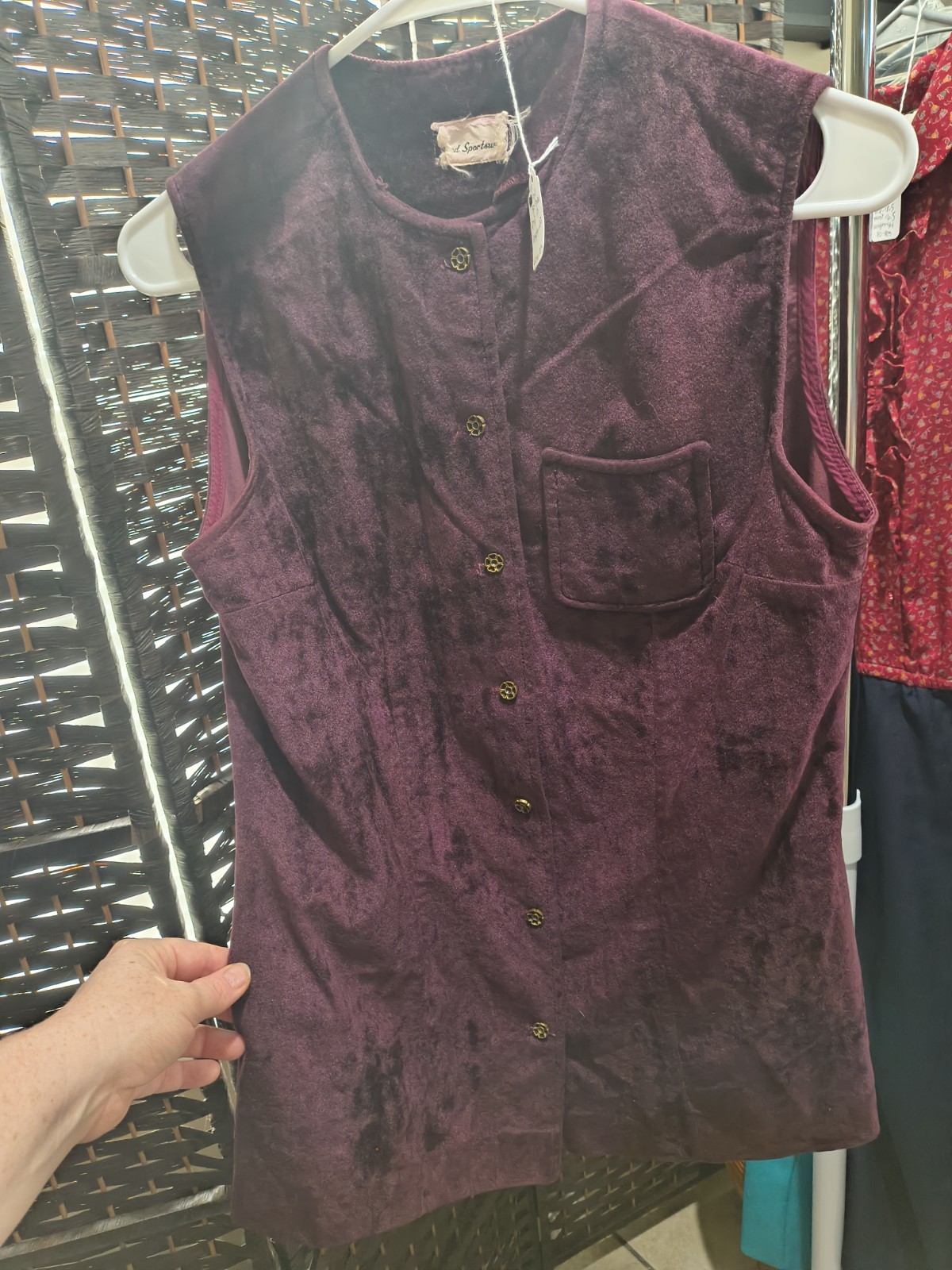 ed sportswear S Purple Velvet? Button Front Vest w Pockets vintage 60s to 70s