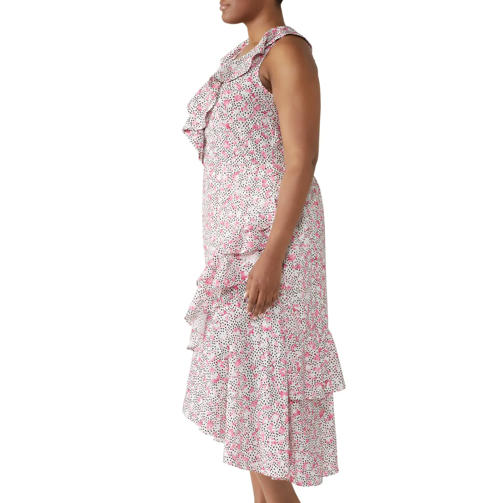 Eloquii Pink Party Dress Size 14 High Low Floral Ruffle Wedding Romantic $1461