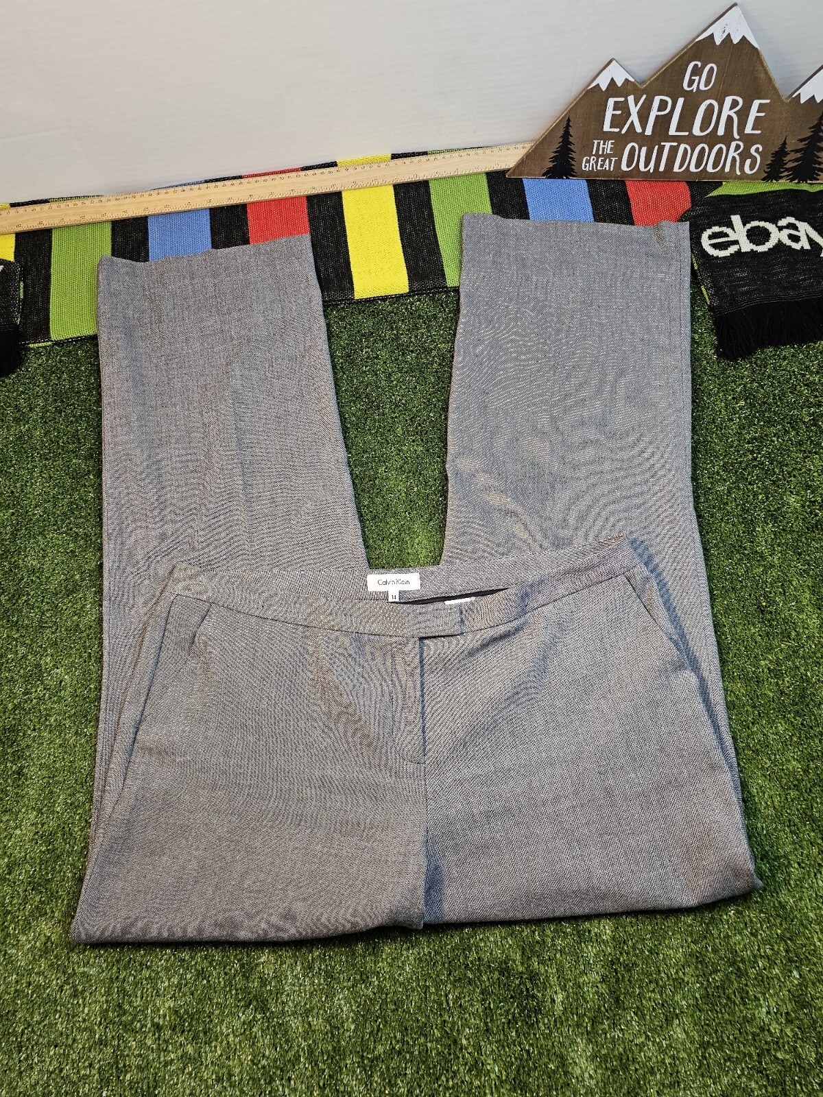 Calvin Klein Womens Wide Leg Trouser Pants High Rise Size 14 Color Gray