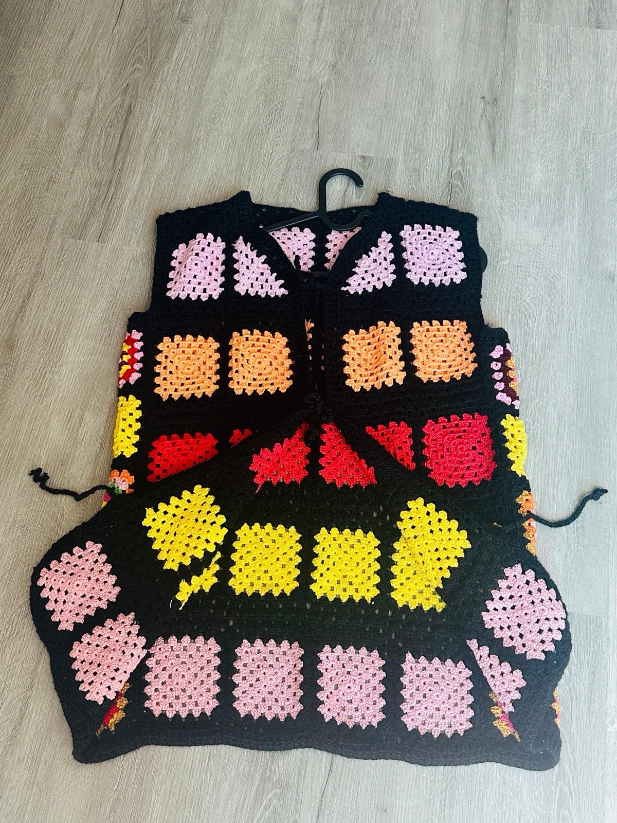 Handmade Granny Square Button Front Sleeveless Women’s Wool Vest One Size
