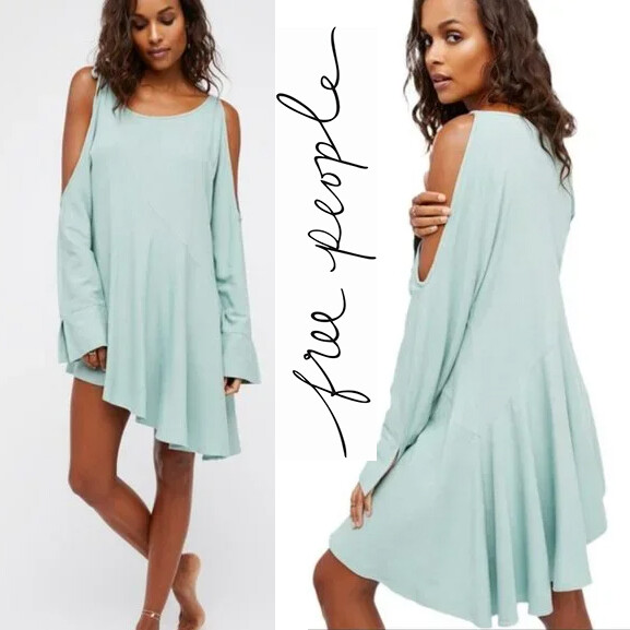 FREE PEOPLE Cold Shoulder Asymmetrical Tunic TOP Size S M Mint Clear Skies NEW