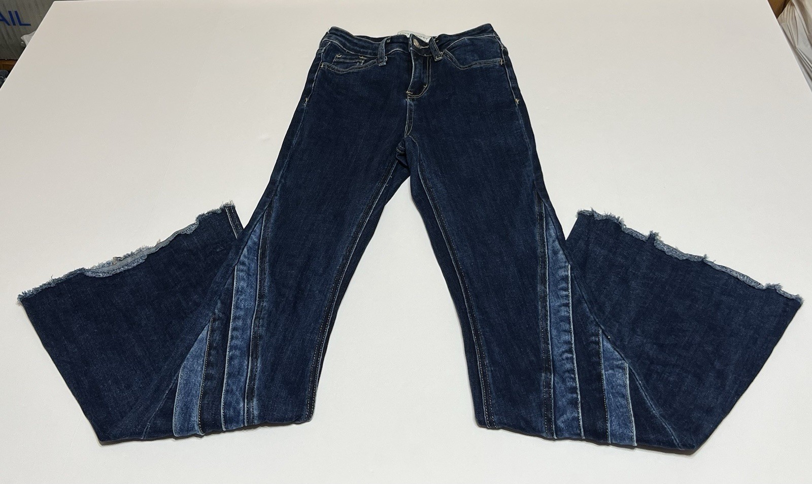 Flying Monkey Jeans Womens 22×30 High Rise Super Flare Split Leg Festival Blue