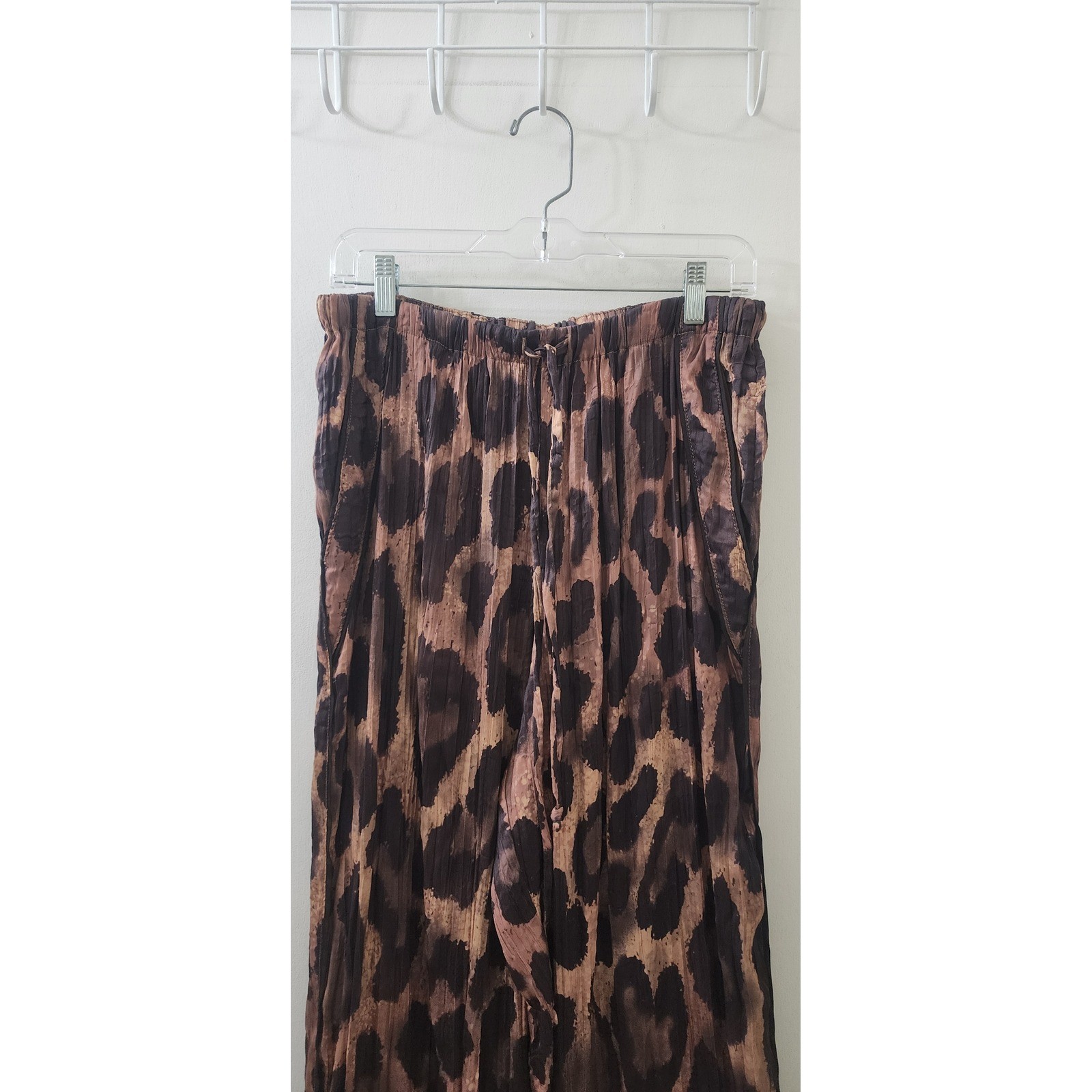 Free People Leopard Print Wide Leg Pants Brown Animal Elastic Waist Large L