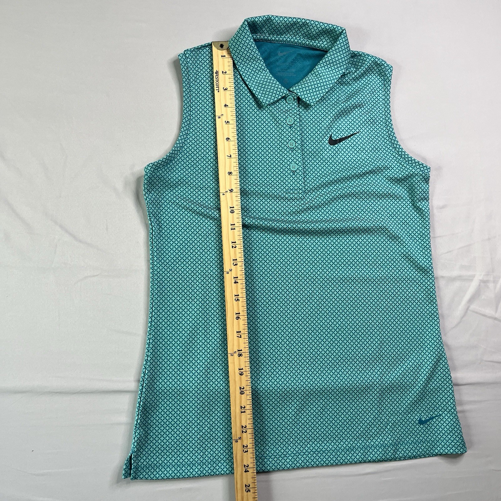 Nike Dri-Fit Shirt Womens Small Teal Geometric Sleeveless Golf Polo Pickleball