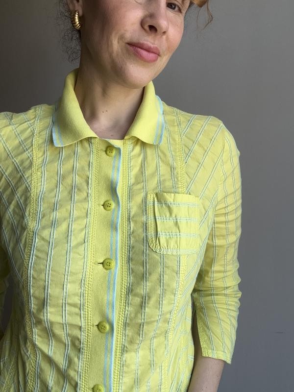 MARC CAIN striped yellow lime color shirt women polo T-shirt size M