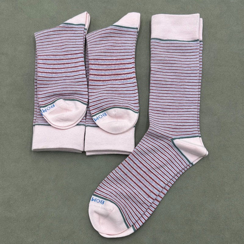 3 Pairs BOMBAS Women’s Dress Stripes Calf Socks Lightweight Size L 11-13 Pink
