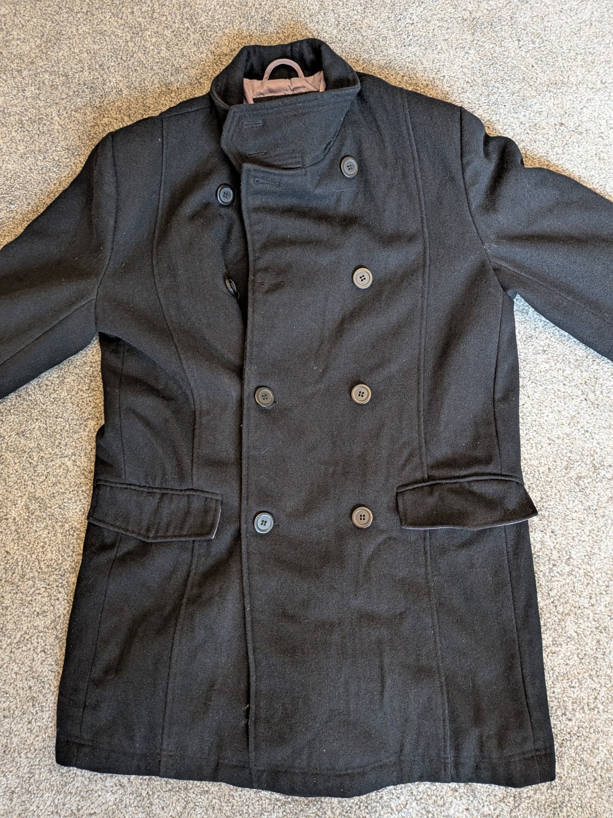 Jasper Conran Men Black Double Breasted Wool Blend Winter Coat Jacket Size M NEW