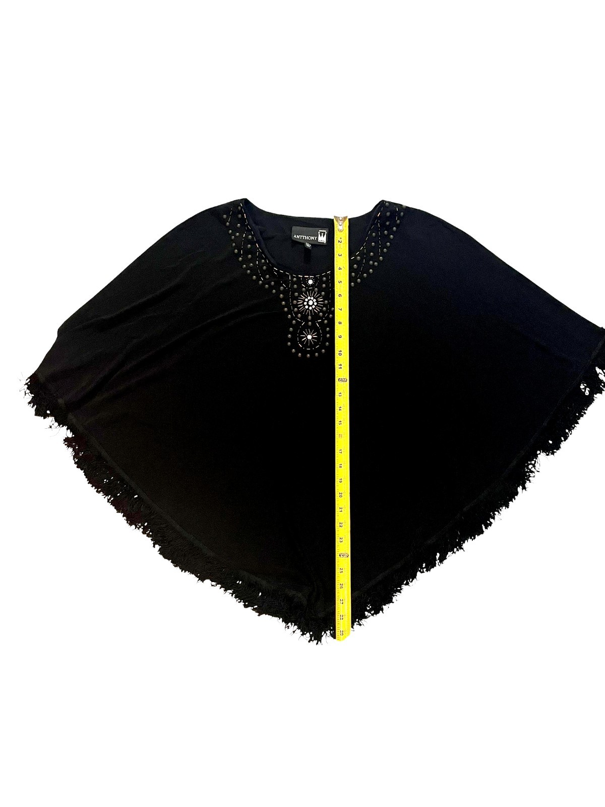 Antthony Embellished Knit Stretch Tunic Poncho Top Fringe Cowgirl Black O/S