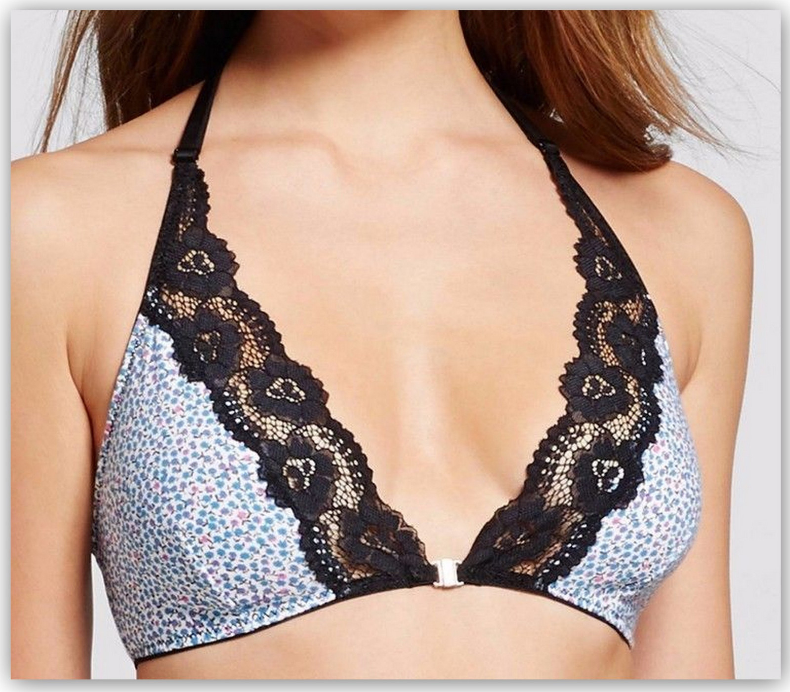 Xhilaration 95% Cotton Lace T-Back Bralette Blue Floral or Stripes XS or M