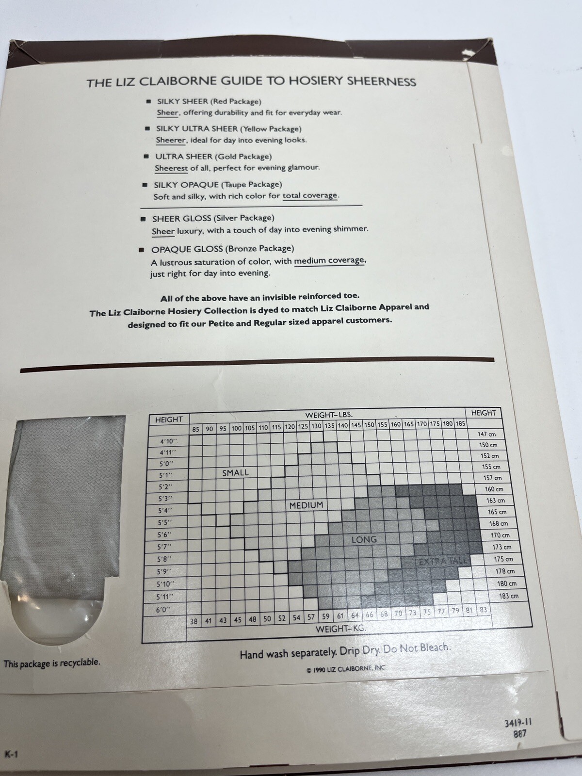 New Liz Claiborne Silky Sheer Pantyhose 887 Medium Opaque Gloss, VINTAGE 1990s