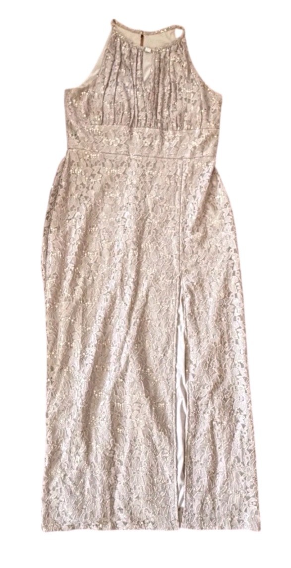 OLEG CASSINI SZ 16 Blush Lace Sheath Dress Long Gown Mother Wedding Formal