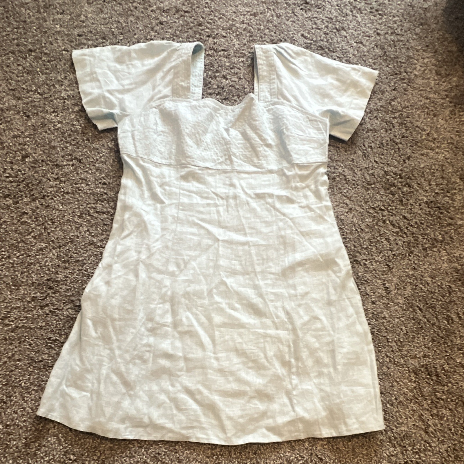 Madewell Light Blue Linen Square Neck Short Sleeve Mini Dress Size 12