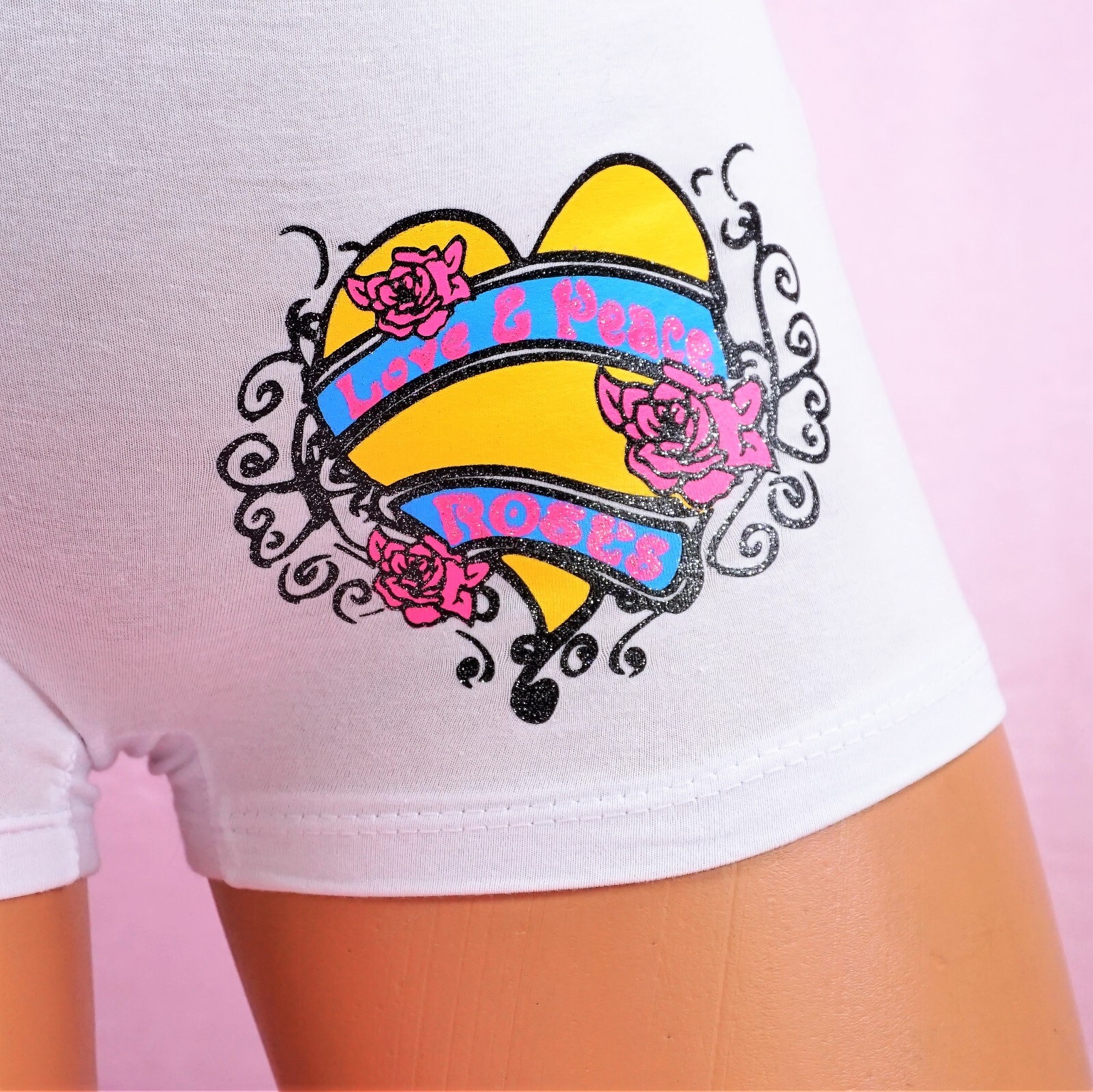 women’s Boyshort Panties Glitter Tattoo Heart stretch cotton 7 colors S-XL