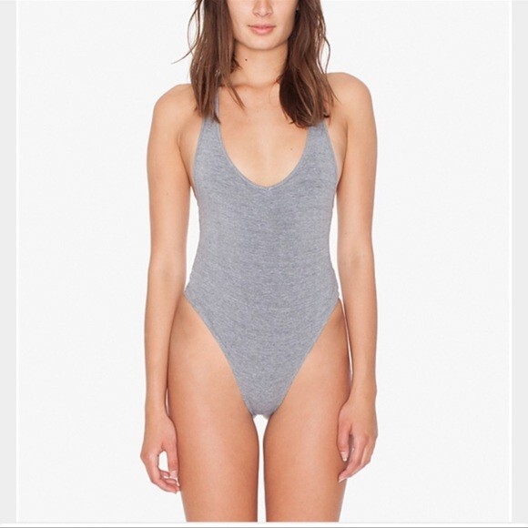 American Apparel Ladies Halter Bodysuit Heather Grey Ladies Med Cotton Spandex