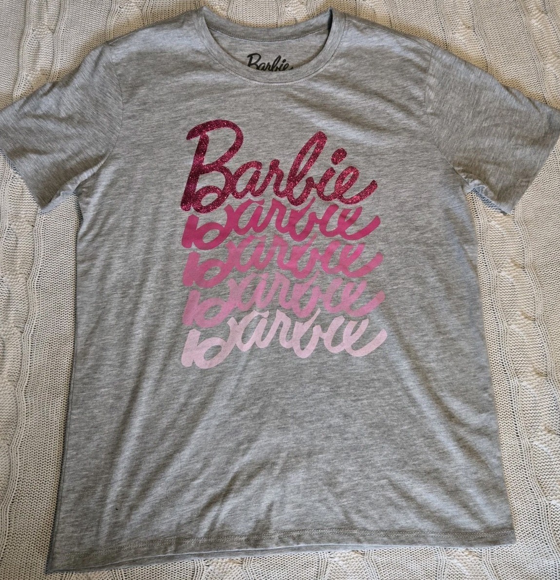 NWOT BARBIE T Shirt Womens Size L 2024 Mattel Hybrid Apparel Cotton Blend Gray
