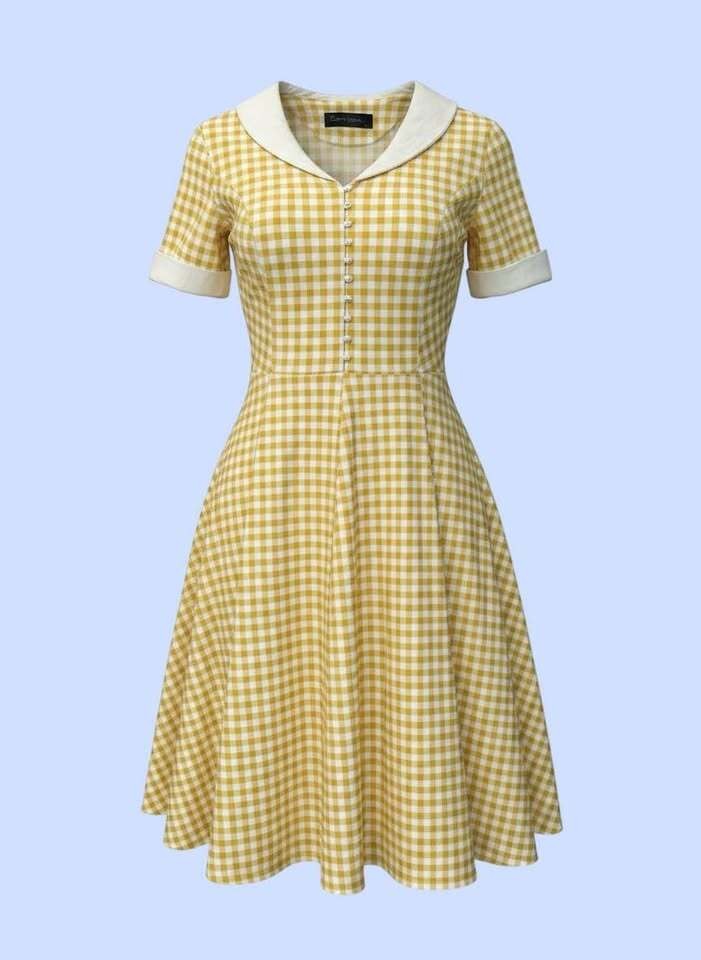 Yellow Gingham Vintage Style Dress Size L
